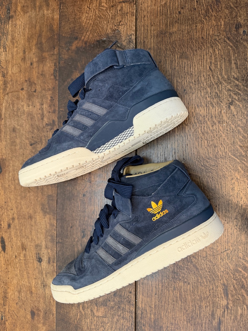 Adidas Forum Mid Blue/White Leather Mid Top Strap Sneakers Size 13